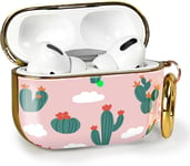 Coque [ Motif Cactus ] Compatible avec Apple Airpods Pro 2e Génération (2022) - Boîtier Recharge à Induction - Case Mousqueton & LED Visible - Étui Rose & Vert