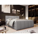 Vente-unique.com Ensemble complet boxspring tête de lit capitonnée + sommiers coffre + matelas + surmatelas - 160 x 200 cm - Tissu - Gris clair - VERONE de PALACIO