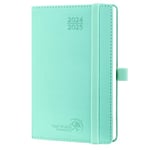 POPRUN Agenda de Poche 2025 Semainier 16 x 10,5 cm D'août 2024 à déc 2025-17 Mois Petit Agenda Scolaire avec Couverture Souple en PU Cuir, Papier Certifié FSC®, Menthe vert