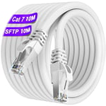 Rqiurpn - Cable Ethernet 10m Cat 7, Cable RJ45 Blindé Haute Vitesse 10Gbit/s 600MHz s/ftp Câble Réseau Blanc Gigabit Extérieur Imperméable Câble lan