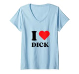 Womens I Love Dick I Heart Dick Y2k Aesthetic Red Heart V-Neck T-Shirt