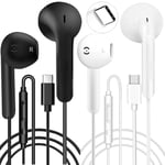 2 Pack USB C Headphones Wired Earphones USB C Earphones Type C Headphones In Ear Earbuds Wired with Mic &Volume Control for iPhone 15 Plus Samsung Galaxy S23 S22 S21 FE iPad Pro Huawei Google Pixel