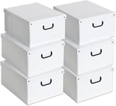 Lavatelli Lot de 6 Boite de Rangement avec Couvercle, Boite en carton, Rangement Vetement, Meuble de Rangement Chambre, Bureau, Panier de Rangement, Organisateur Tiroir, 40x50x25 cm Blanc Large