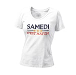 T-Shirt Femme Col V Samedi C'est Match Sport Foot Ballon Rugby Basket