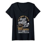 Womens Cross Stitch Wear Pajamas And Drink Tea V-Neck T-Shirt