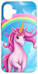 iPhone 16 Plus Colorful Unicorn in Clouds with Bright Rainbow Case