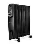 nuovva Oil Filled Radiator Free Standing – Heaters for Home Low Energy – Electric Heater with Thermostat Black – Portable 2500W Radiator with Timer