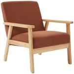 Sweeek - Fauteuil vintage / scandinave structure en bois et contreplaqué et assise en velours côtelé coloris marron