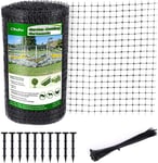 Ohuhu Bird Netting Garden Netting Reusable 2m x 30m, Heavy Duty Large Garden Net Kit Pond Netting for Protecting Vegetables Plants Fruit with 50x Cable Ties and 10 Ground Pegs,16x18mm Mesh, Black