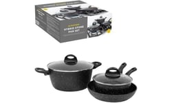 Blackmoor Pan Sets / 2, 3 and 4 Piece Sets / 2 Colours/Non-Stick/Cool-Touch Handles/Scratch Resistant/Suitable for Induction, Electric and Gas Hobs (Black, 3 Piece Mixed)