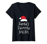 Womens Santas Favorite Mom - Christmas Funny Gift Xmas Pajama V-Neck T-Shirt