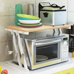 Support de four à micro-ondes, Etagère de cuisine support de four à micro-ondes à 2 niveaux, avec 4 crochets，Forme en Z, 573838cm couleur bois