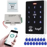 WiFi Kit Système de Contrôle d'accès sans Fil Tuya App Clavier RFID étanche 125KHz 13.56MHz + Contrôleur d'alimentation DC12V3A + 15 clés à Distance(Kit S10Tuya-Without Lock)(Q1009)