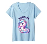 Womens Abigail Cute Unicorn Design for Girls Name Abigail V-Neck T-Shirt