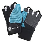 TAVIALO Gants Fitness Femmes pour Musculation, Taille M (16-19 cm), Couleurs Bleu, Noir, Blanc, Gym Crossfit, Vélo Sport. Paume en Cuir, Dos Respirant