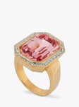 Eclectica Pre-Loved Art Deco Octagonal Swarovski Crystal Cocktail Ring, Dated Circa 1980s, Gold/Pink