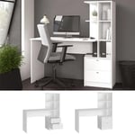 Vicco Bureau Table de travail Table de bureau Denton blanc 2 Tiroirs Tablette Compartiments