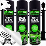 3 x Autotek MATT BLACK Spray Paint For Metal Fence, Gate, Grills, Pipes +GL+CP