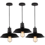 Suspension Luminaire Industrielle E27 26CM Noir 3PCS Plafonnier Lustre Susepnsion Luminaire pour Couloir Escalier Chambre Salon