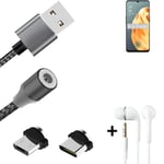 Câble de données + écouteurs pour Oppo F15 a. USB de type C et Micro-USB