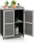 Abri de Jardin en Bois de Sapin Armoire de Rangement avec Tablette en Métal Double Porte à Persiennes Extérieur