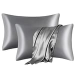 Satin Pillow Cases,2 Pack Silk Satin Pillow Case (50 x 75 cm) for Skin and Hair,Wrinkle and Fade Resistant,Silky Soft with Envelope Closure (Dark Grey)