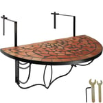 TECTAKE Table de Jardin Table de Balcon Pliante Suspendue en Mosaïque 76 cm x 65 cm x 575 cm - Marron Terracotta