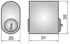 ASSA ABLOY Cylinder 1201 Assa d12 (Matt Svart Mirus, Befintlig nyckel)