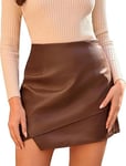 Jupe femme automne hiver Mini jupe en cuir PU fête de fête femmes enveloppé élastique taille haute Festival jupe marron XXL