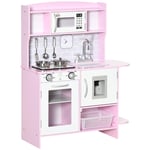 Kids Kitchen Playset Wooden Play Kitchen with Water Dispenser, Microwave