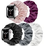 Scrunchie Watch Bands for Women Compatible with Apple Watch 38mm 40mm 41mm 42mm 44mm 45mm, Elastic Scrunchy Replacement Band Soft Stretchy Band For iWatch Series 7/6/5/4/3/2/1/SE (5 Pack C,L-Size)