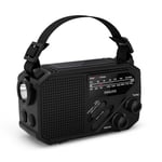 Philips TAR1609 Portable FM/AM radio with Internal Rechargeable Battery, AAA Battery & Crank Backup, Solar Power, Built-In LED Light & Torch for Camping, Hiking & Power Outages