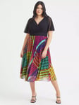 Scarlett & Jo Carole Pleated Skirt Midi Dress, Black/Multi