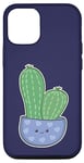 Coque pour iPhone 12/12 Pro Cactus Kawaii en pot pour les amateurs de plantes succulentes bleu nuit