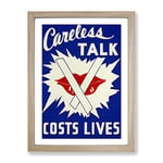 Wpa Careless Talk Costs Lives Poster Vintage Framed Wall Art Print, Ready to Hang Picture for Living Room Bedroom Home Office Décor, Oak A2 (64 x 46 cm)