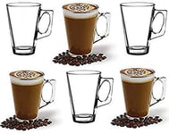 6 Latte Glasses Tea Cappuccino Glass Tassimo Costa Coffee Cups Mugs with  Spoons