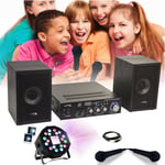 Pack KARAOKE-STAR2MKII Enfant - Bluetooth USB SD 100W 2 Enceintes 2 Micros 1 Ampli - Projecteur 2-en-1 PAR Stroboscope Cadeau