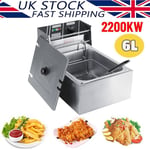 6L Commercial Electric Deep Fryer Fat Chip Frying Pan & Basket Stainless Steel