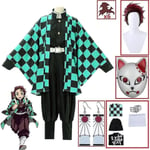 Demon Slayer Kimono Kamado Tanjirou Cosplay Costume Halloween Anime Uniform Set For Adult Kids V 9 piece set S