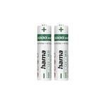 Hama NiMH Pile Rechargeable AAA Micro, 1000 mAh (Lot de 2 Batteries Rechargeables Pré-Chargées, 1.2 V, Economique et Ecologique)