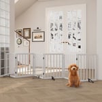 Semiocthome Wood Dog Gates for The House Extra Wide, 6-Panel Freestanding Pet Gates with 4PCS Metal Stands for Doorways and Stairs, 24" H Foldable Dog Fences Indoor, Expands Up to 110" (W)- White