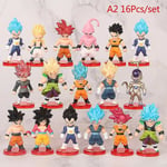 16-pack Dragon Ball Super Son Goku Vegeta Broly Buu Actionfigurer Leksaker 2st(16pcs) 16pcs