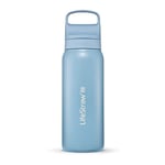 LifeStraw Go Series — Insulated Stainless Steel Water Filter Bottle for Travel and Everyday Use Removes Bacteria, Parasites and Microplastics, Improves Taste, 24oz Icelandic Blue