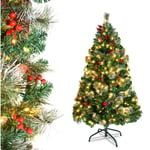 Sapin de Noël Sapin de Noël artificiel 150 cm avec système de parapluie pliable à montage rapide et support en métal Sapin de Noël avec 260 led, 95