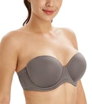 Lemorosy Soutien-Gorge sans Bretelles Femme Push-up à Armatures Dos Nu Moulé Multipositions pour Robes de soirée de Bal de mariée (Gris,FR105F