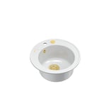 QUADRON évier rond cuisine Blanc + Or Pvd | Taille Ø 51 cm, granit évier en granit | MORGAN 210 évier à encastrer avec trou pour robinet | évier monocuve évier de cuisine