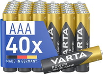 VARTA Piles AAA, lot de 40, Power on Demand, Alcalines, 1,5V, emballage écologique, pour accessoires informatiques, Smart Home, lampes de poche, Made in Germany [Exclusif sur Amazon]