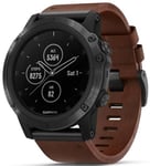 Garmin Watch Fenix 5X Plus Sapphire Slate Grey Brown Leather Band D