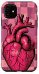 Coque pour iPhone 11 Rose Pop Art Anatomique Coeur Carreaux