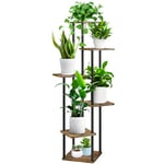 YOCOMEY 6 Niveaux Support de Plante en Métal Bois, Multiple Étagère à Fleurs Support de Pots Fleurs Porte Plantes Interieur, Décoratif Présentoir Étagère de Pots Fleurs pour Salon Balcon(Noir)